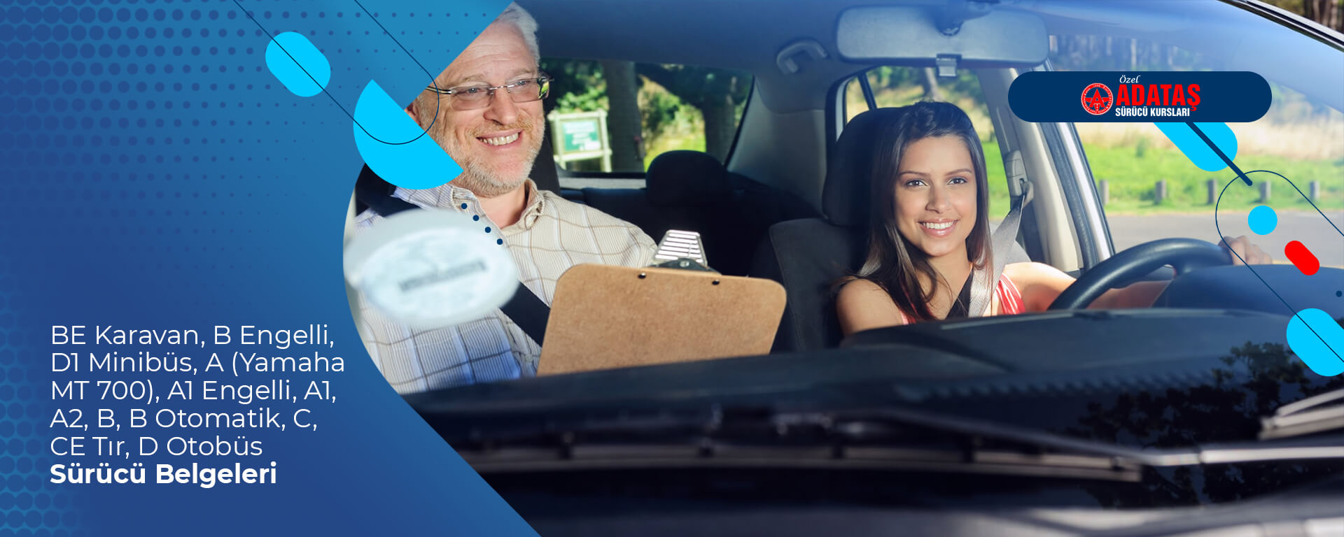 BE Karavan, B Engelli, D1 Minibüs, A (Yamaha MT 700), A1 Engelli, A1, A2, B, B Otomatik, C, CE Tır, D Otobüs sürücü belgeleri